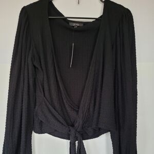 Glo Fashion Black Textured Top Size XL